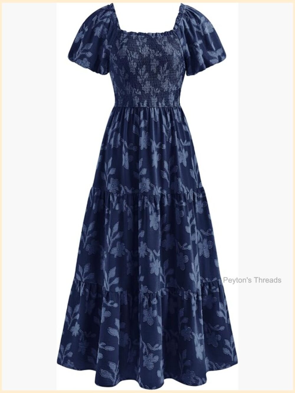 Boho Maxi Dress Floral Short Sleeve Square Neck Smocked Flowy Long Vacation - Picture 1 of 7